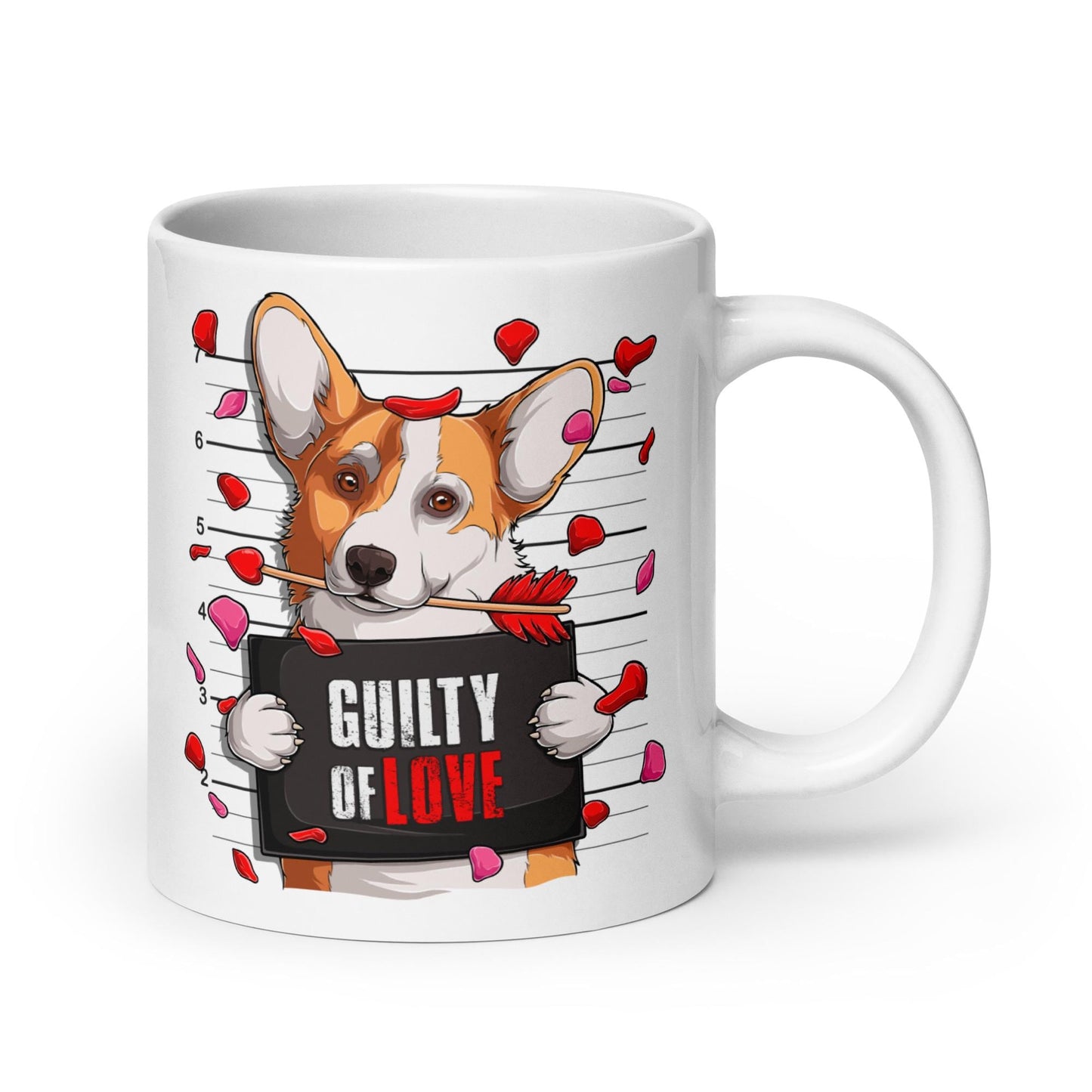Welsh Corgi Dog Mugshot with Hearts