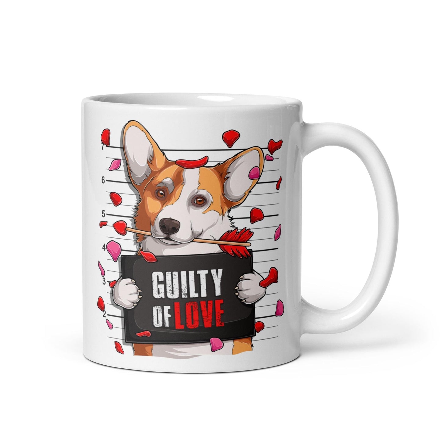 Welsh Corgi Dog Mugshot with Hearts