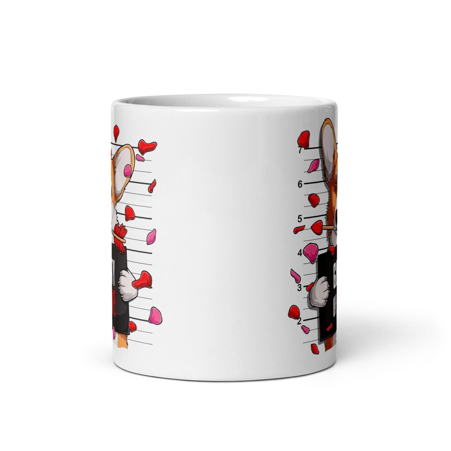 Welsh Corgi Dog Mugshot with Hearts