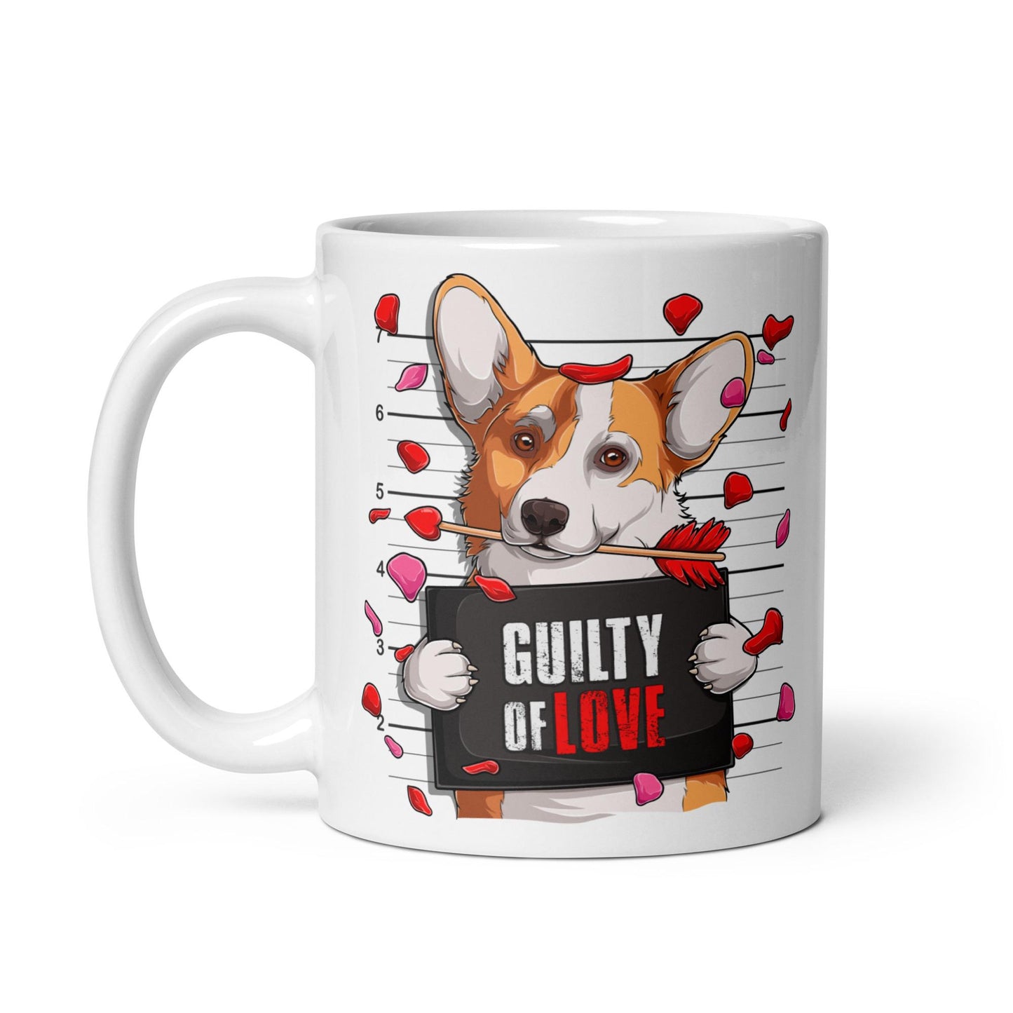 Welsh Corgi Dog Mugshot with Hearts