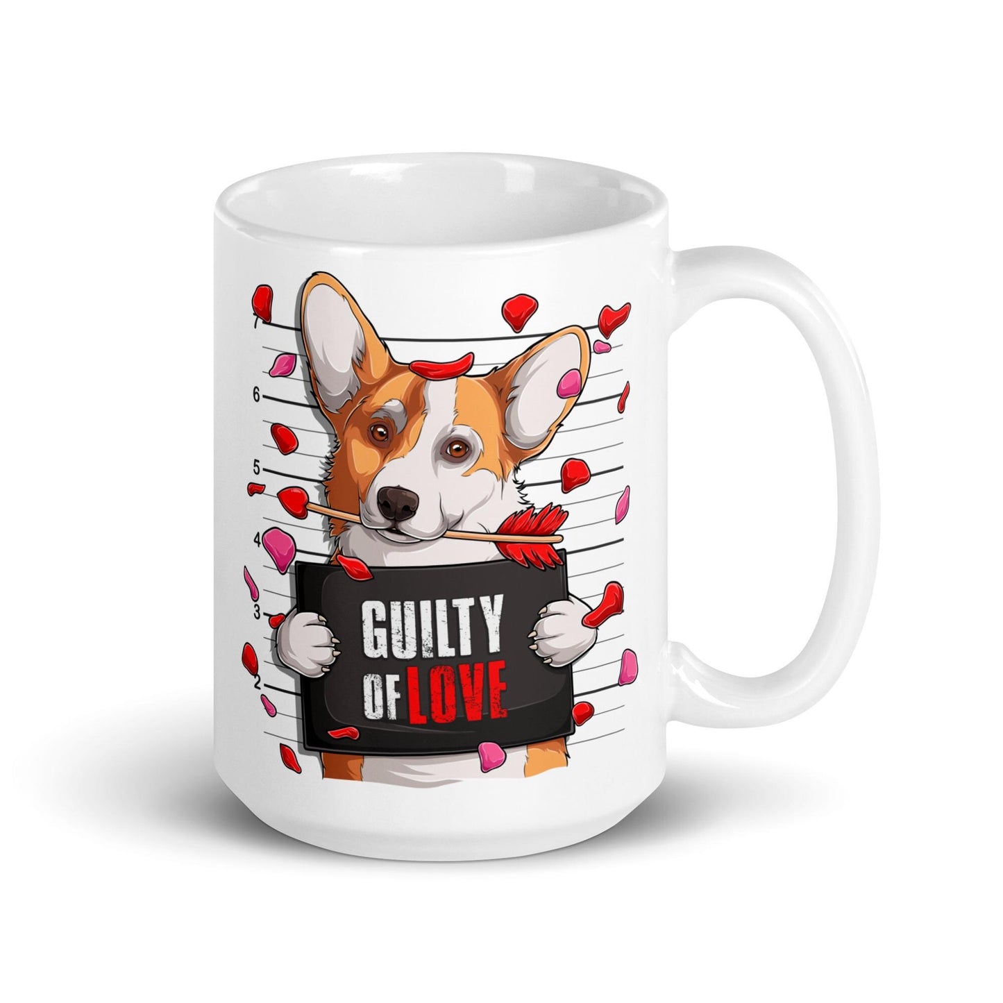 Welsh Corgi Dog Mugshot with Hearts