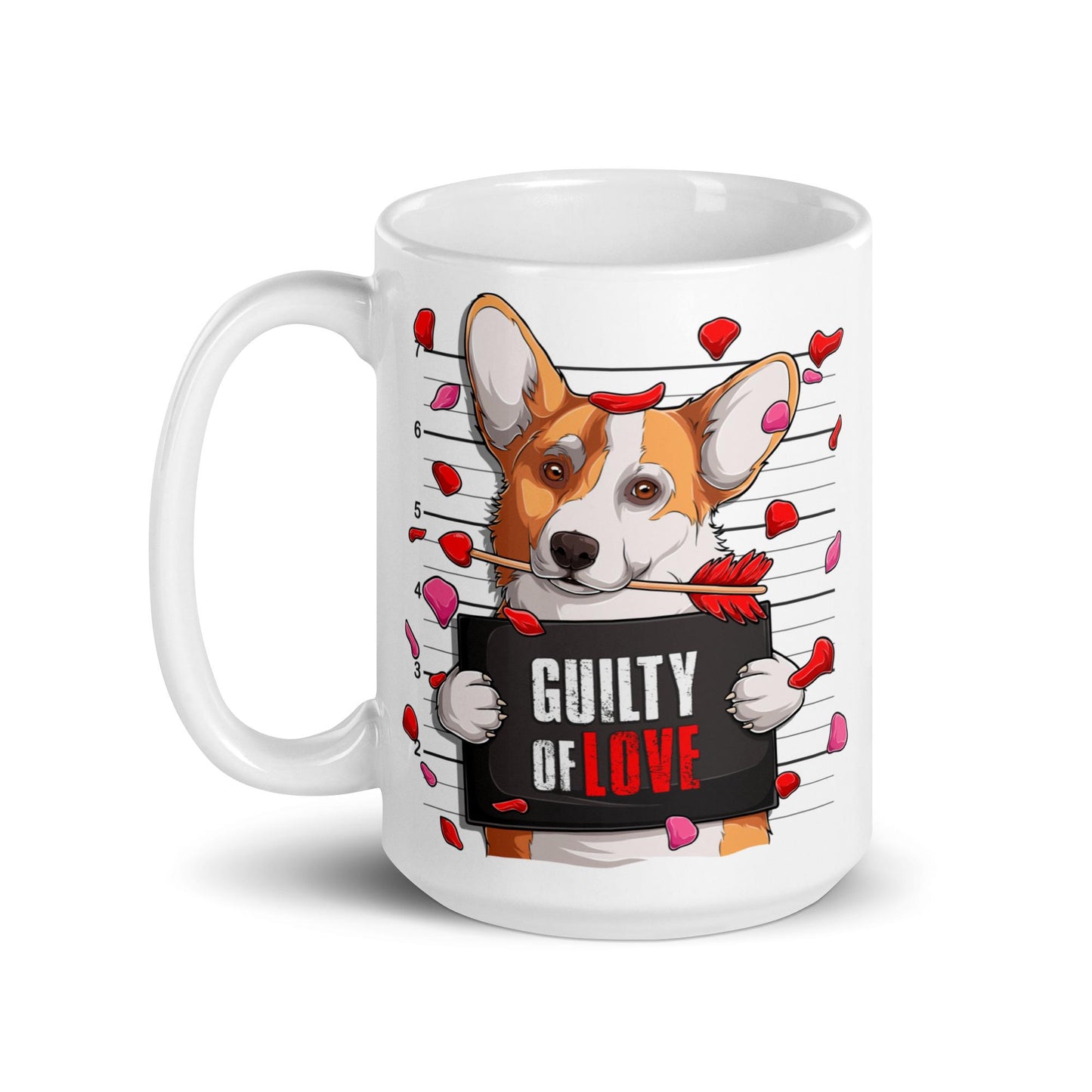 Welsh Corgi Dog Mugshot with Hearts