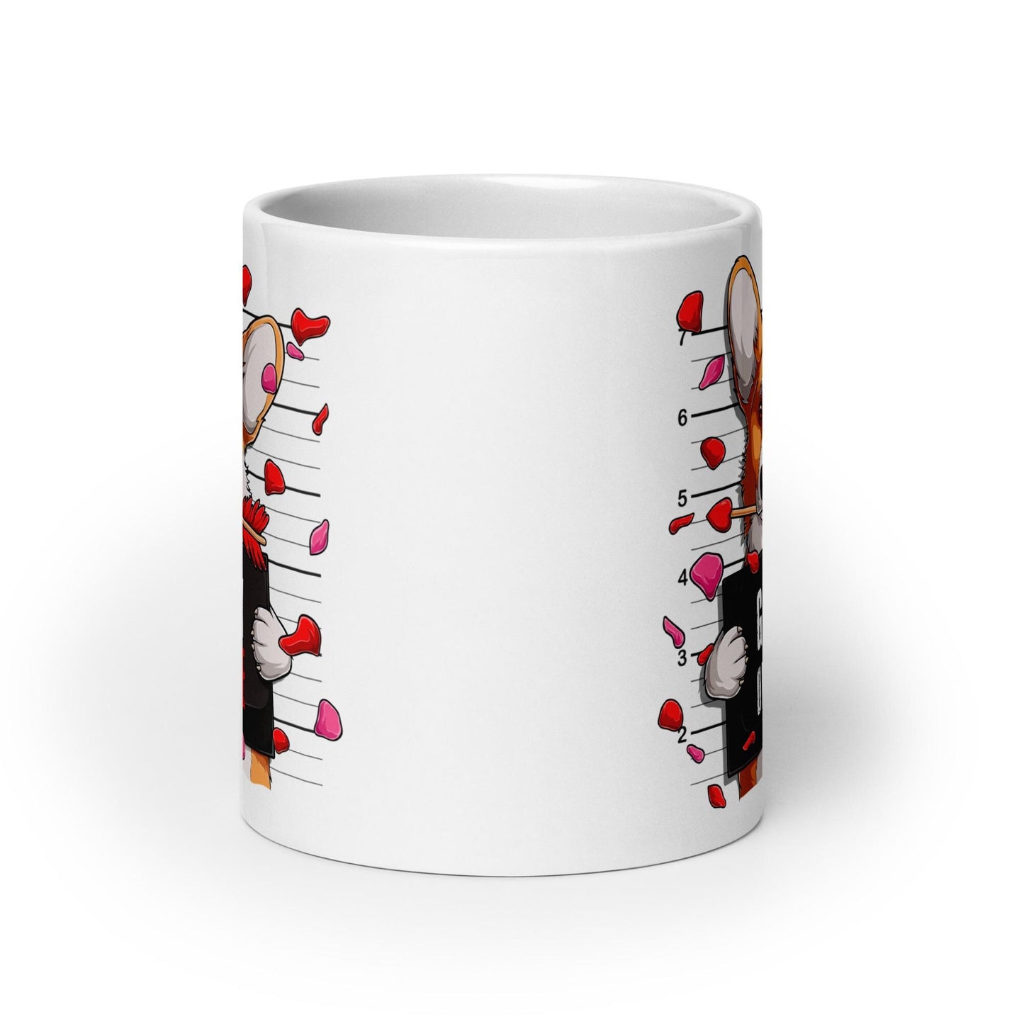 Welsh Corgi Dog Mugshot with Hearts